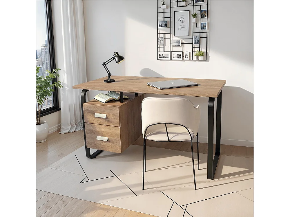 Bureau PEARL 120x60cm / Décor Chêne blanchi et métal noir
