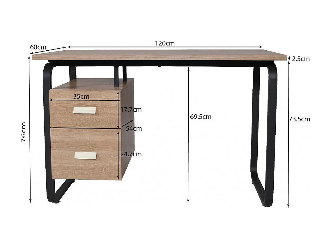 Bureau PEARL 120x60cm / Décor Chêne blanchi et métal noir