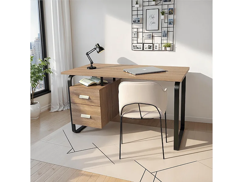 Bureau PEARL 120x60cm / Décor Chêne blanchi et métal noir