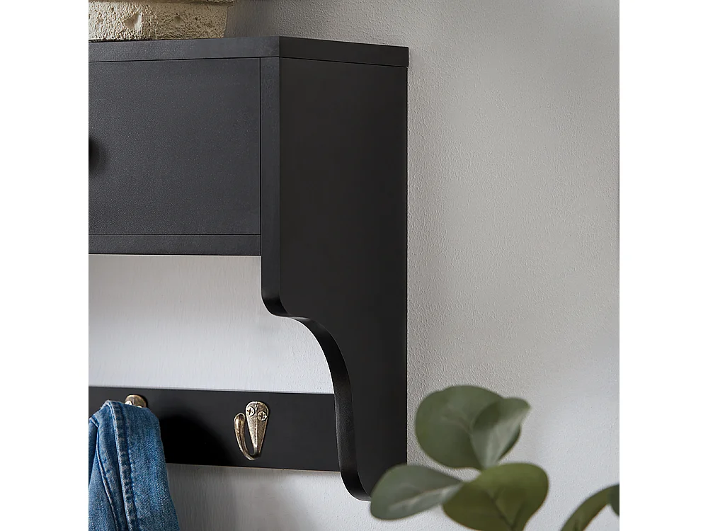 SoBuy Porte Manteau Mural, Meuble Entrée, Porte-Manteaux, Étagère Murale, Porte-vêtements avec 2 Tiroirs et 5 Crochets, 60x15x27 cm, Noir, FRG178-SCH