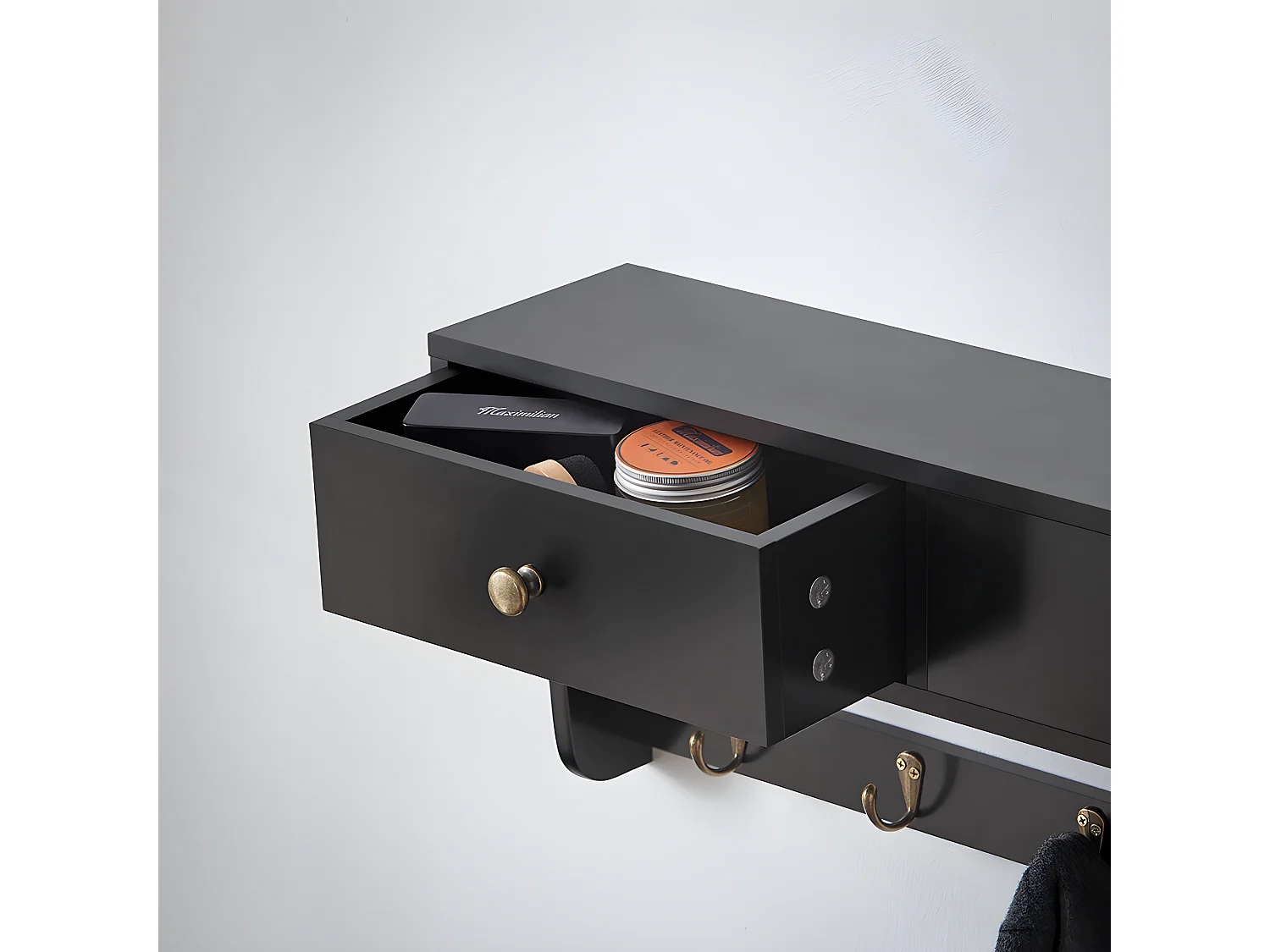 SoBuy Porte Manteau Mural, Meuble Entrée, Porte-Manteaux, Étagère Murale, Porte-vêtements avec 2 Tiroirs et 5 Crochets, 60x15x27 cm, Noir, FRG178-SCH