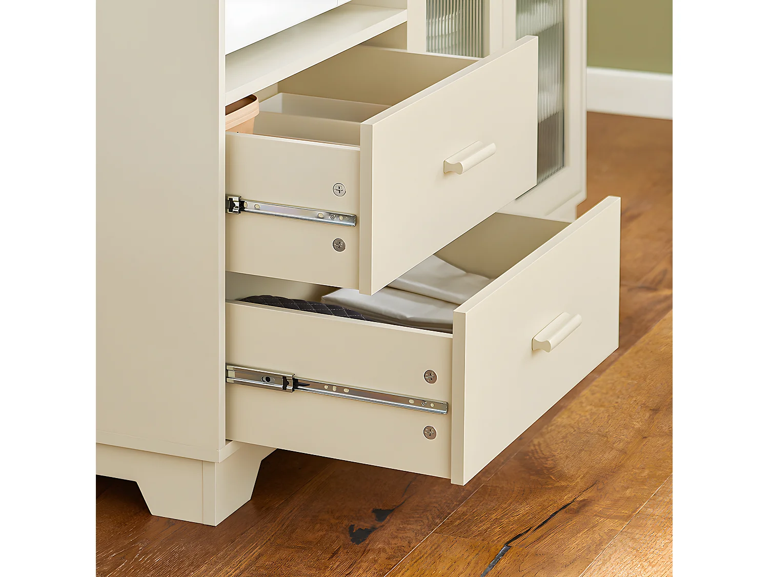 SoBuy Dressoir Keukenkast met 2 Glazen Deurtjes Magnetron Multi-Opbergkast Keukenkast Halkast Zijkast, 120 x 40 x 90 cm, Beige, FSB81-MI