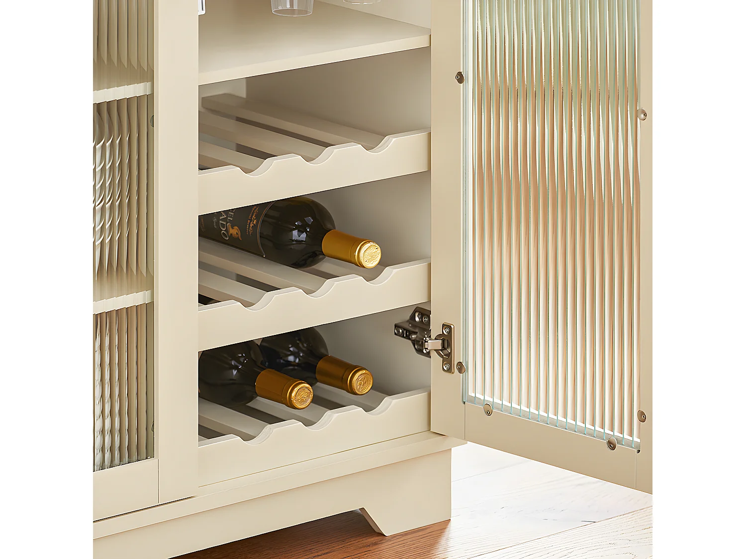 SoBuy Dressoir Keukenkast met 2 Glazen Deurtjes Magnetron Multi-Opbergkast Keukenkast Halkast Zijkast, 120 x 40 x 90 cm, Beige, FSB81-MI