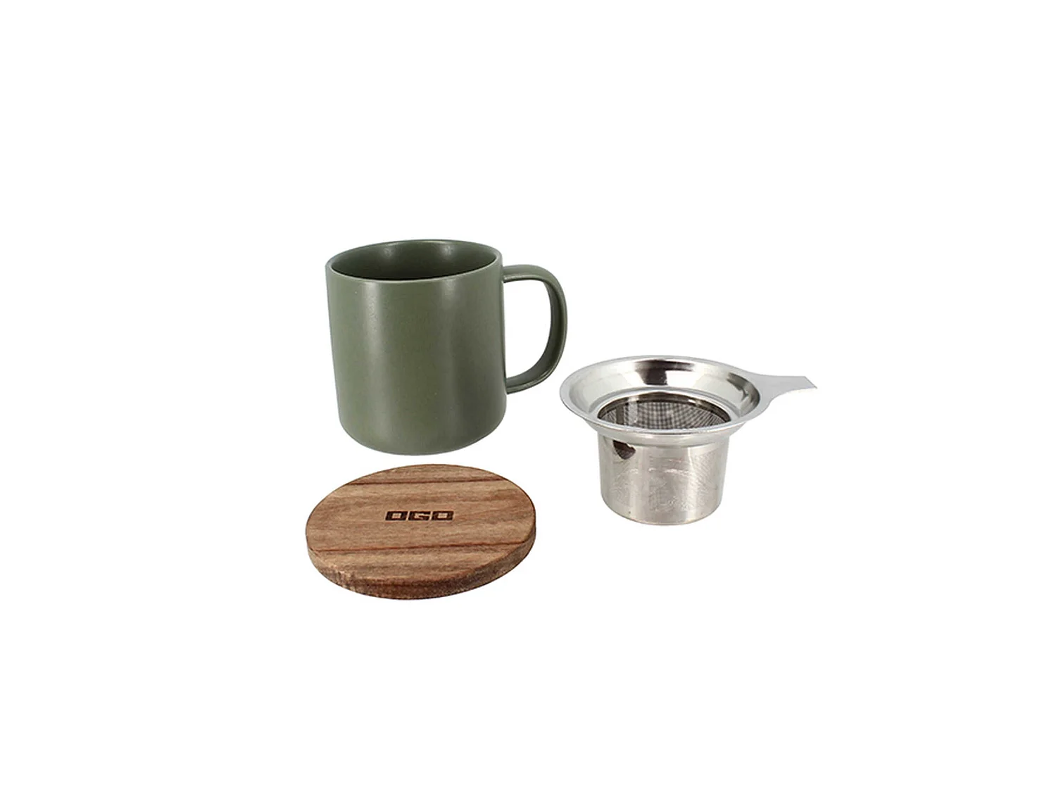 Ogo Living - Tisaniere Juliet 300ml En Gres Kaki Avec Couvercle Bois D'acacia