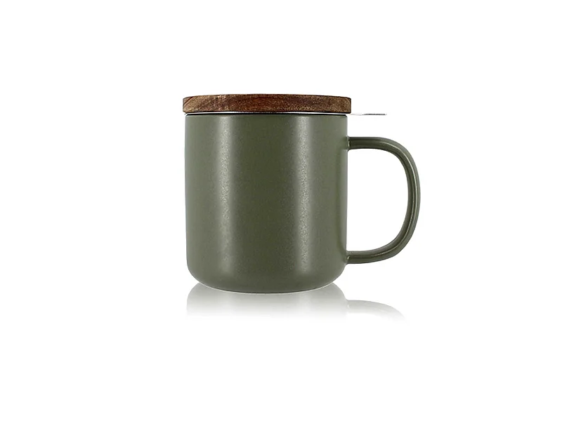 Ogo Living - Tisaniere Juliet 300ml En Gres Kaki Avec Couvercle Bois D'acacia