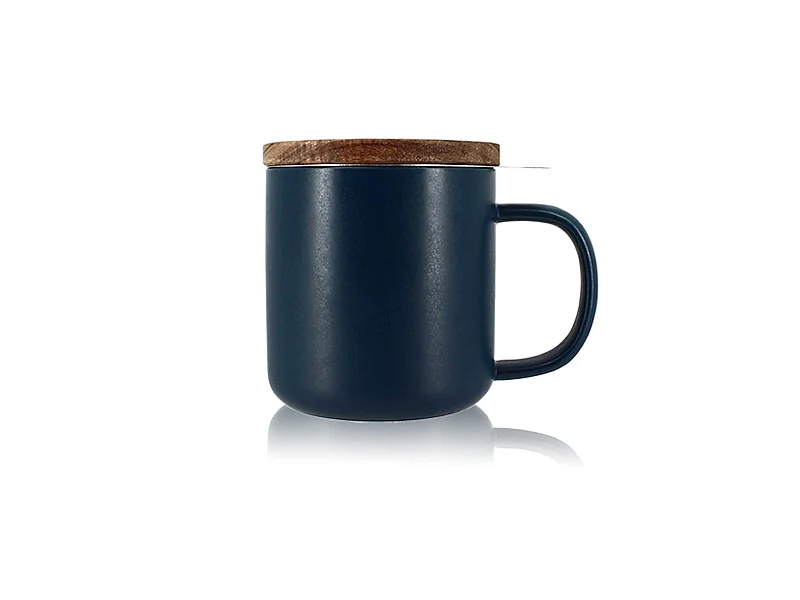 Ogo Living - Tisaniere Juliet 300ml En Gres Bleu Avec Couvercle Bois D'acacia