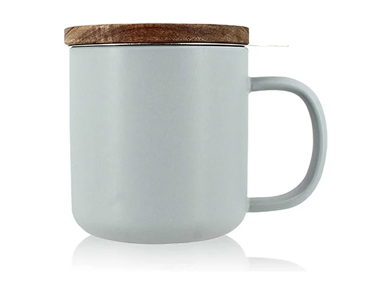 Ogo Living - Tisaniere Juliet 300ml En Gres Gris Perle Avec Couvercle Bois D'acacia