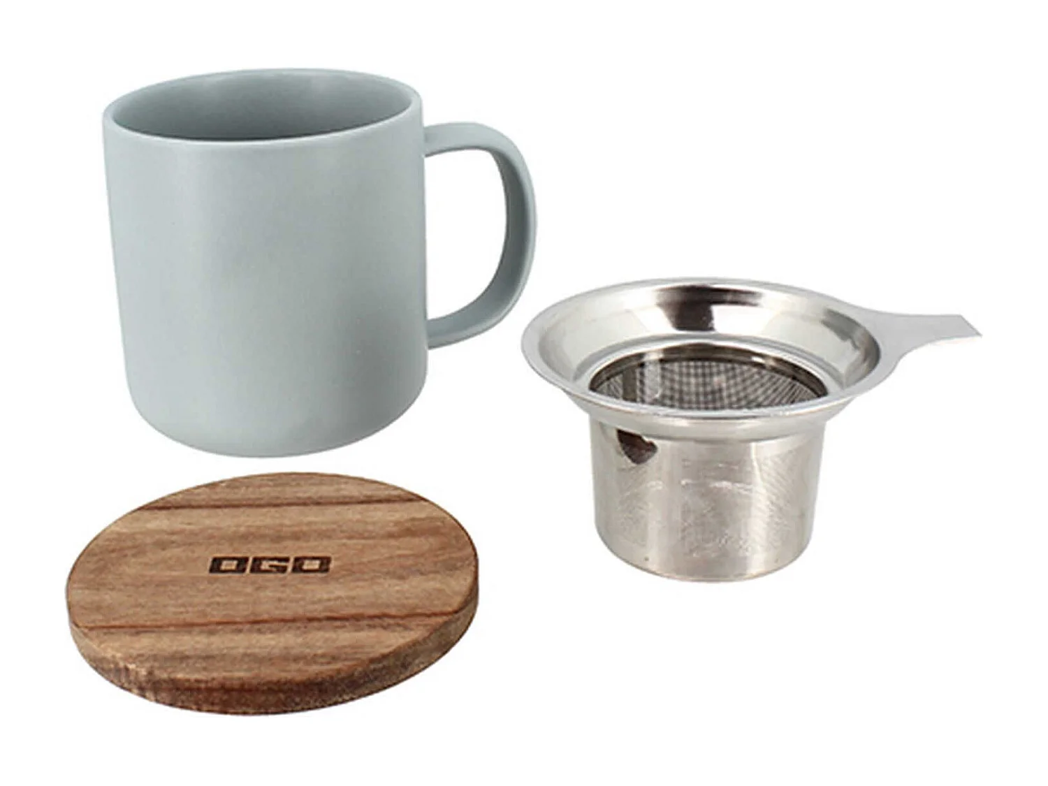 Ogo Living - Tisaniere Juliet 300ml En Gres Gris Perle Avec Couvercle Bois D'acacia