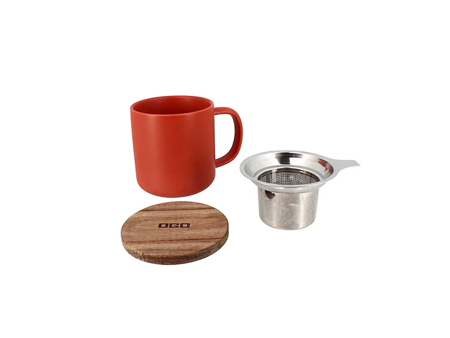 Ogo Living - Tisaniere Juliet 300ml En Gres Paprika Avec Couvercle Bois D'acacia