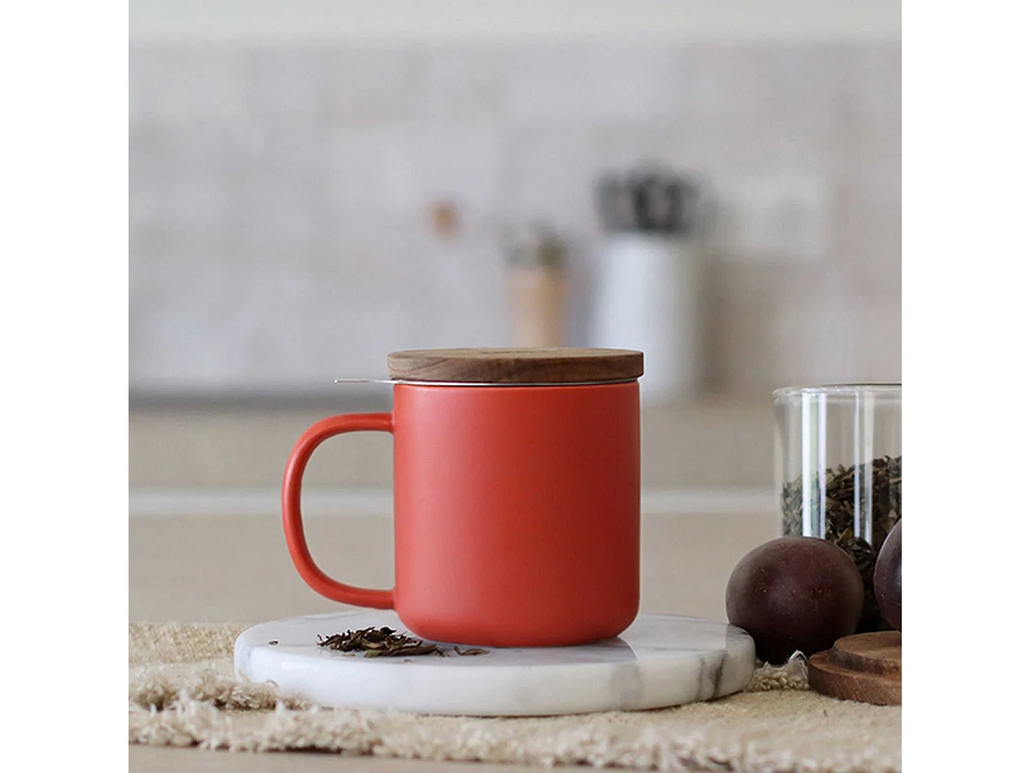 Ogo Living - Tisaniere Juliet 300ml En Gres Paprika Avec Couvercle Bois D'acacia