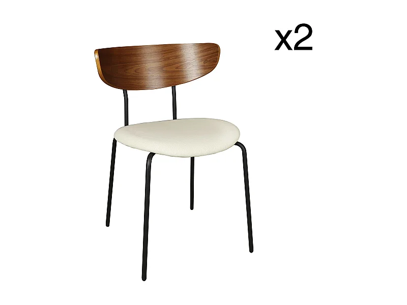 Now's Home - Lot De 2 Chaises En Bois Et Velours Ecru