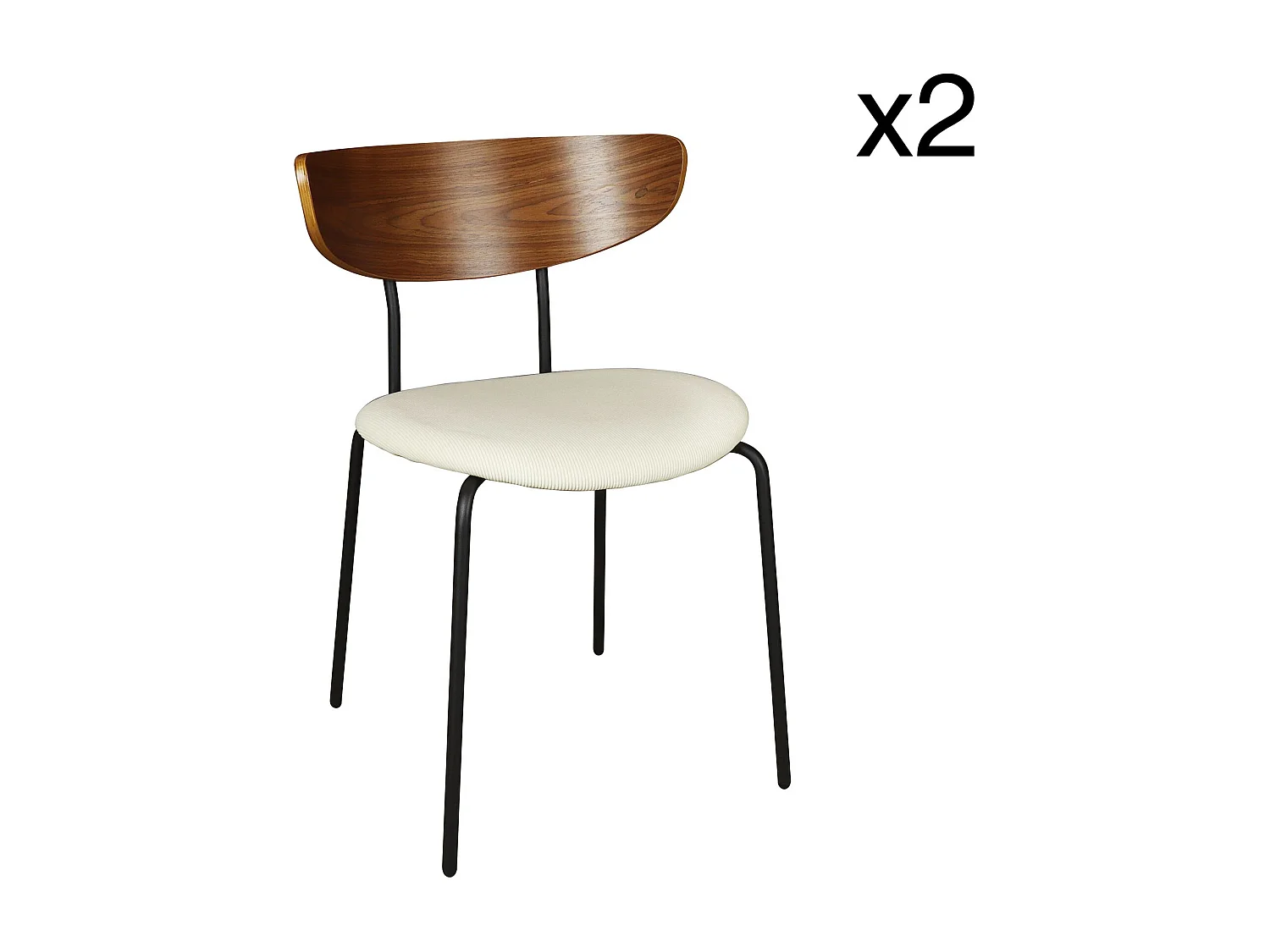 Now's Home - Lot De 2 Chaises En Bois Et Velours Ecru