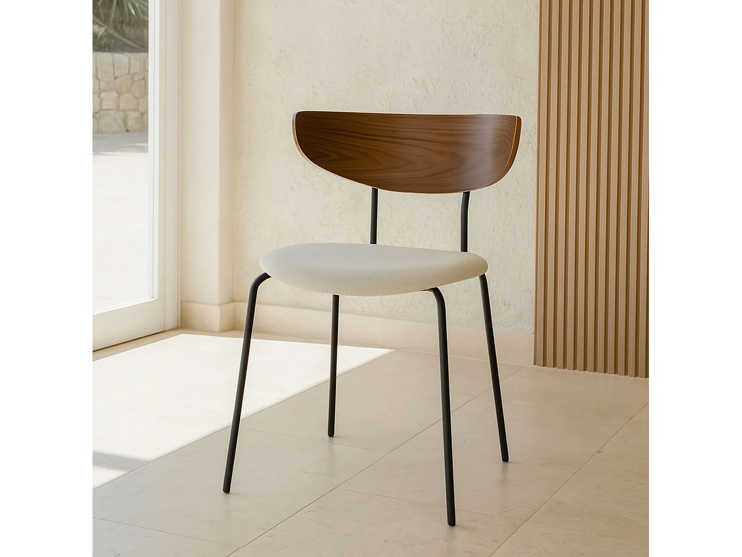 Now's Home - Lot De 2 Chaises En Bois Et Velours Ecru