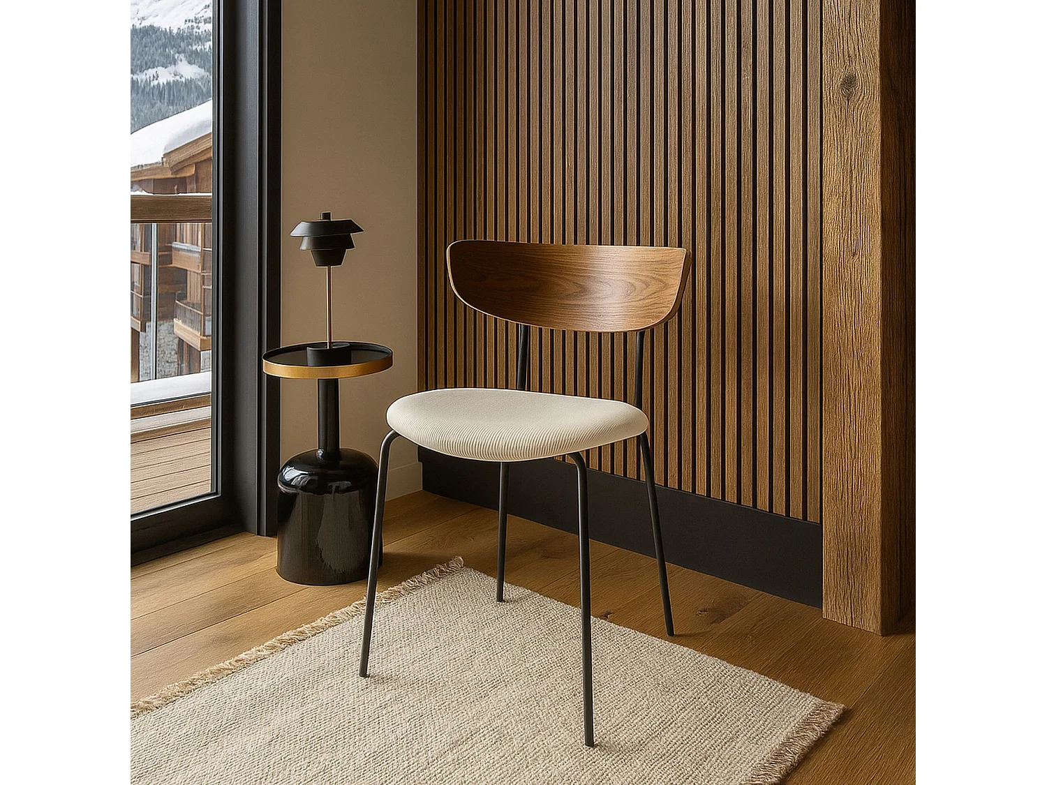 Now's Home - Lot De 2 Chaises En Bois Et Velours Ecru