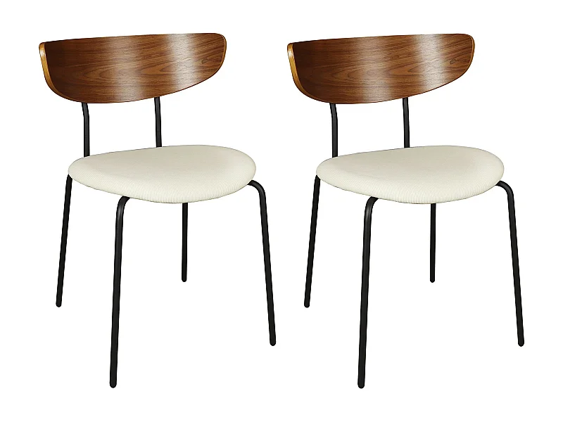 Now's Home - Lot De 2 Chaises En Bois Et Velours Ecru