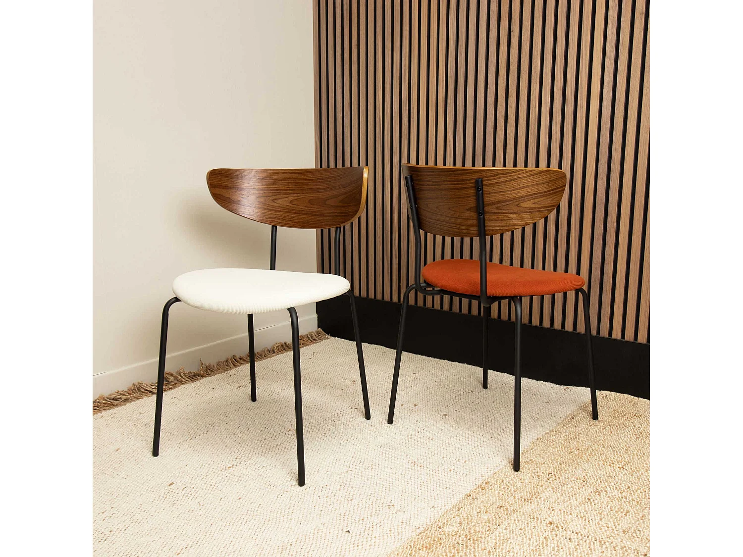 Now's Home - Lot De 2 Chaises En Bois Et Velours Terracotta