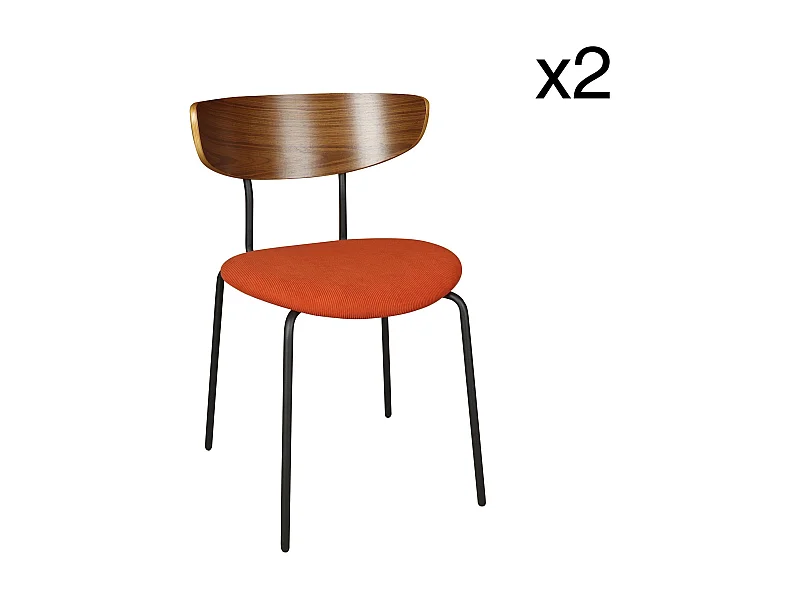 Now's Home - Lot De 2 Chaises En Bois Et Velours Terracotta