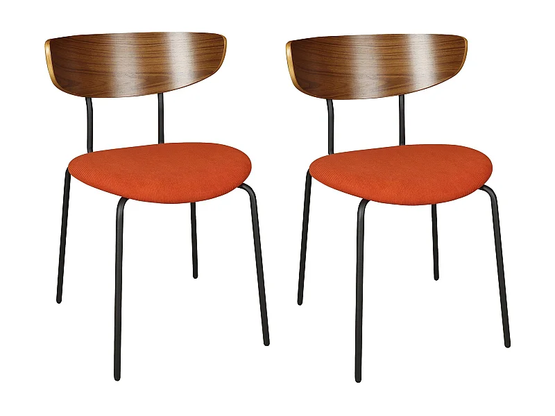 Now's Home - Lot De 2 Chaises En Bois Et Velours Terracotta