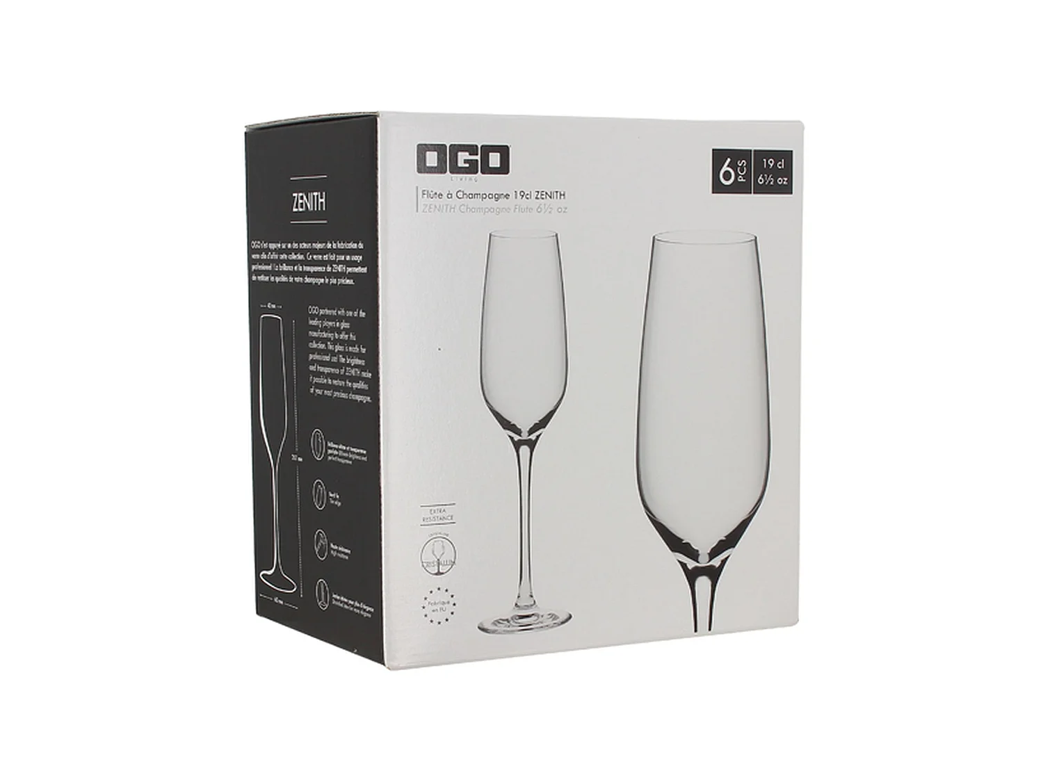 Ogo Living - Boite De 6 Flutes A Champagne Zenith En Cristallin 19 Cl