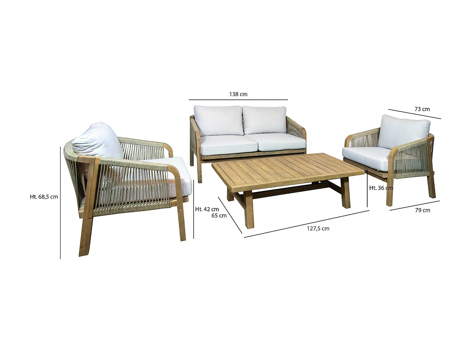 Now's Home - Salon De Jardin En Bois D'acacia Et Coussins Beige 4 Places