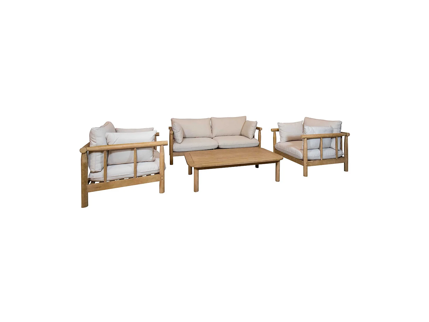 Now's Home - Salon De Jardin En Bois D'eucalyptus Et Coussins Gris 4 Places