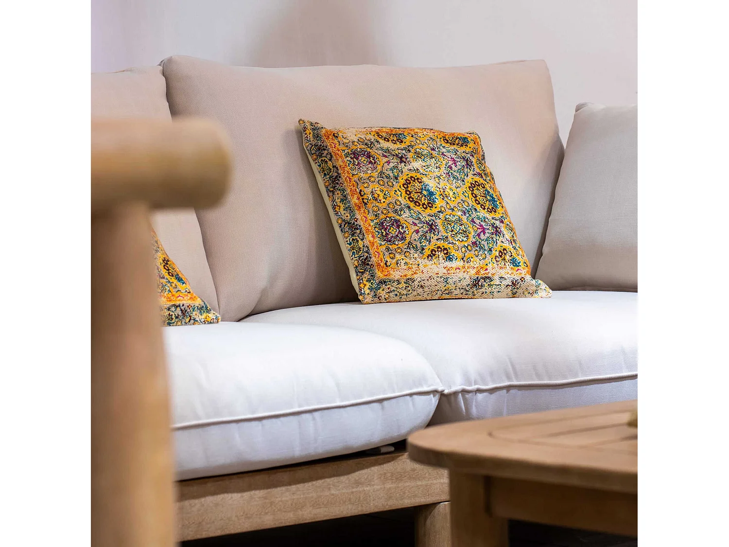 Now's Home - Salon De Jardin En Bois D'eucalyptus Et Coussins Gris 4 Places