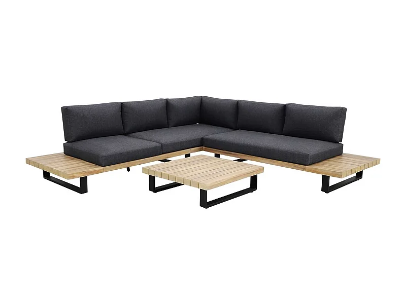 Now's Home - Salon De Jardin En Bois D'acacia Et Coussins Noir 6 Places