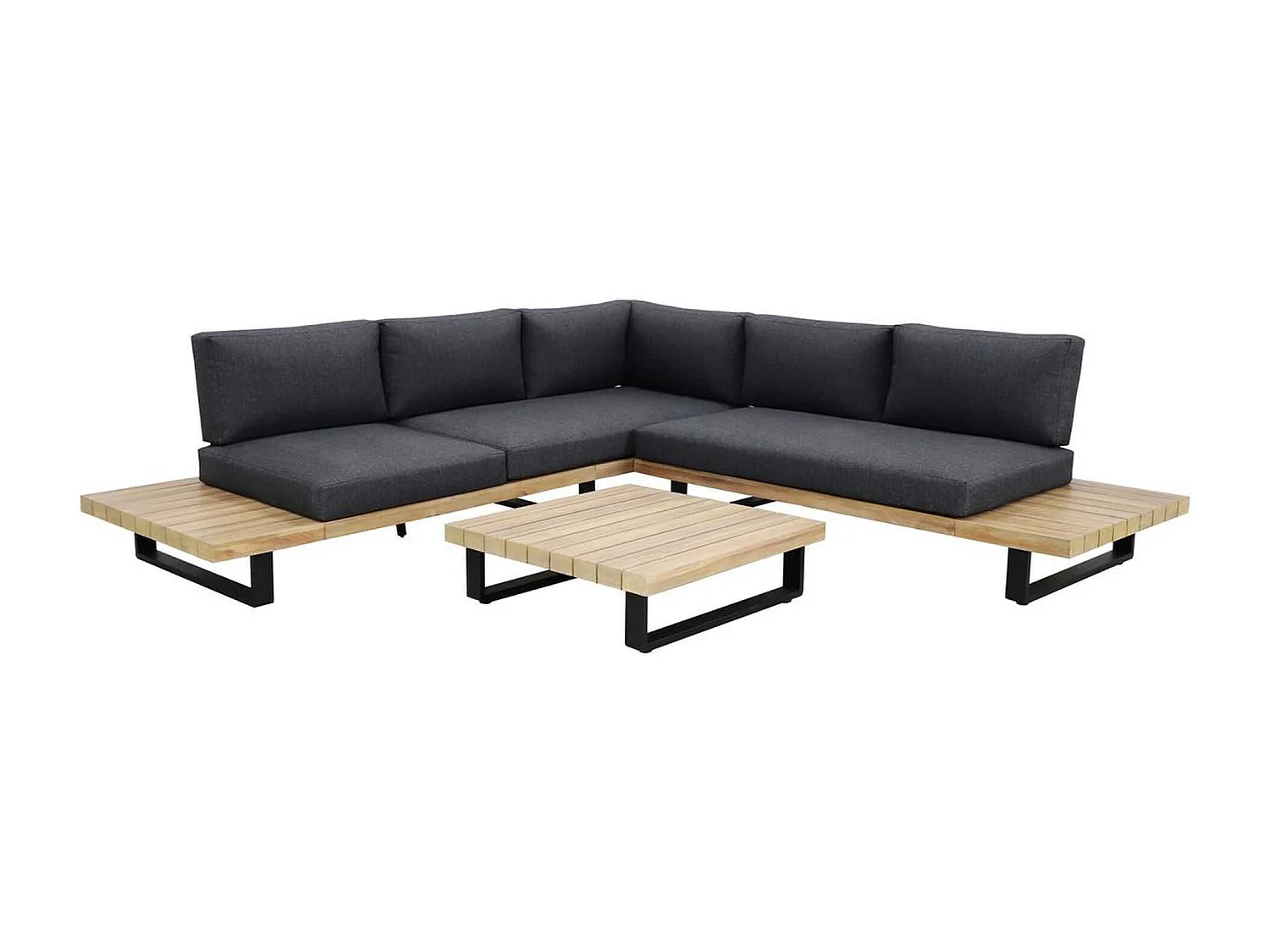 Now's Home - Salon De Jardin En Bois D'acacia Et Coussins Noir 6 Places