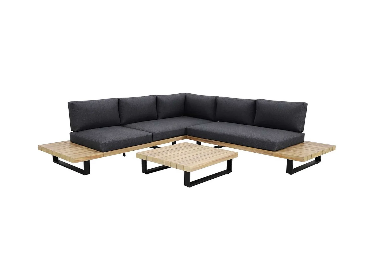 Now's Home - Salon De Jardin En Bois D'acacia Et Coussins Noir 6 Places