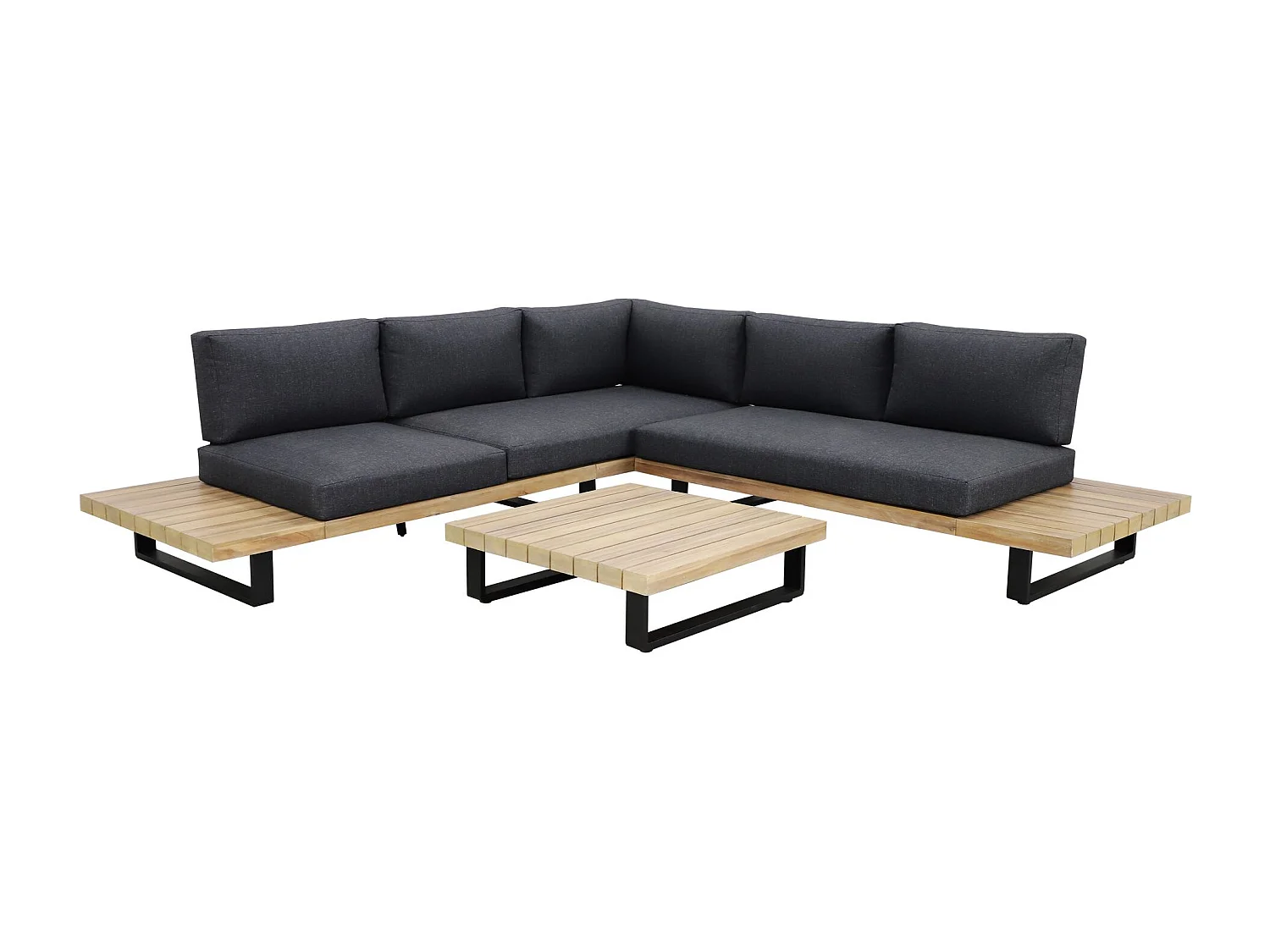 Now's Home - Salon De Jardin En Bois D'acacia Et Coussins Noir 6 Places