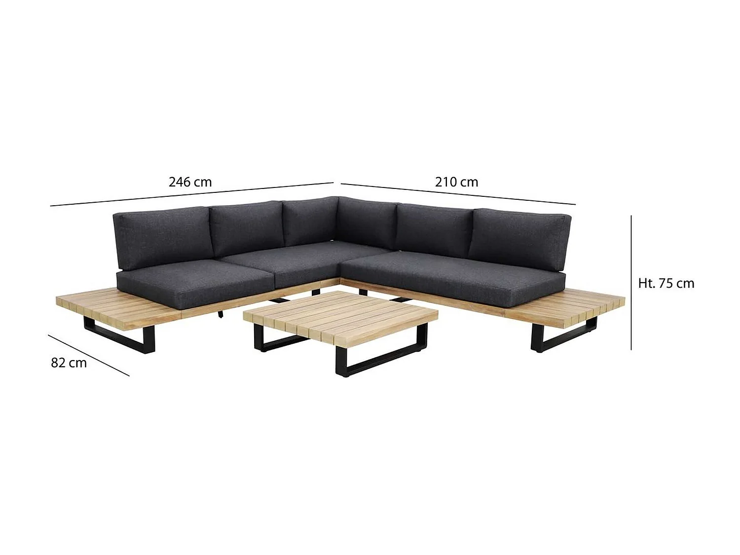 Now's Home - Salon De Jardin En Bois D'acacia Et Coussins Noir 6 Places