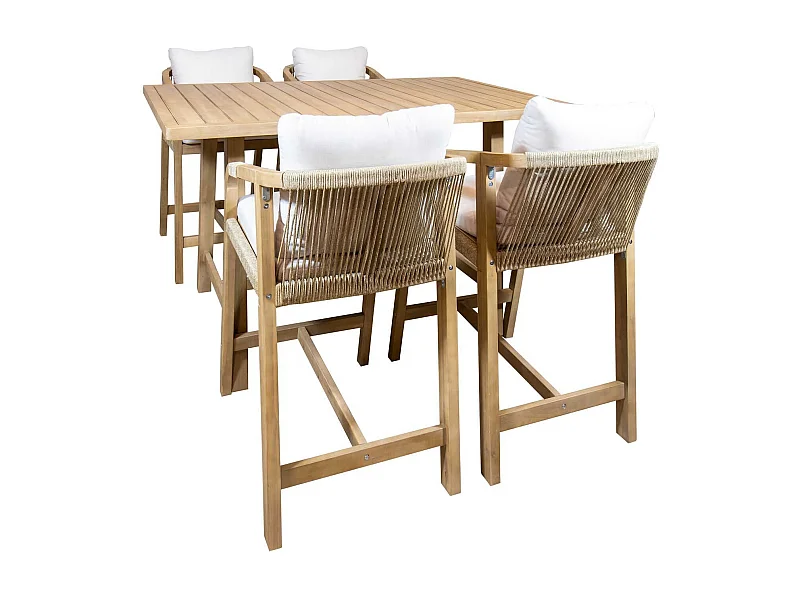 Now's Home - Ensemble De Bar Avec Table Haute Et Chaises En Bois D'acacia 4 Places