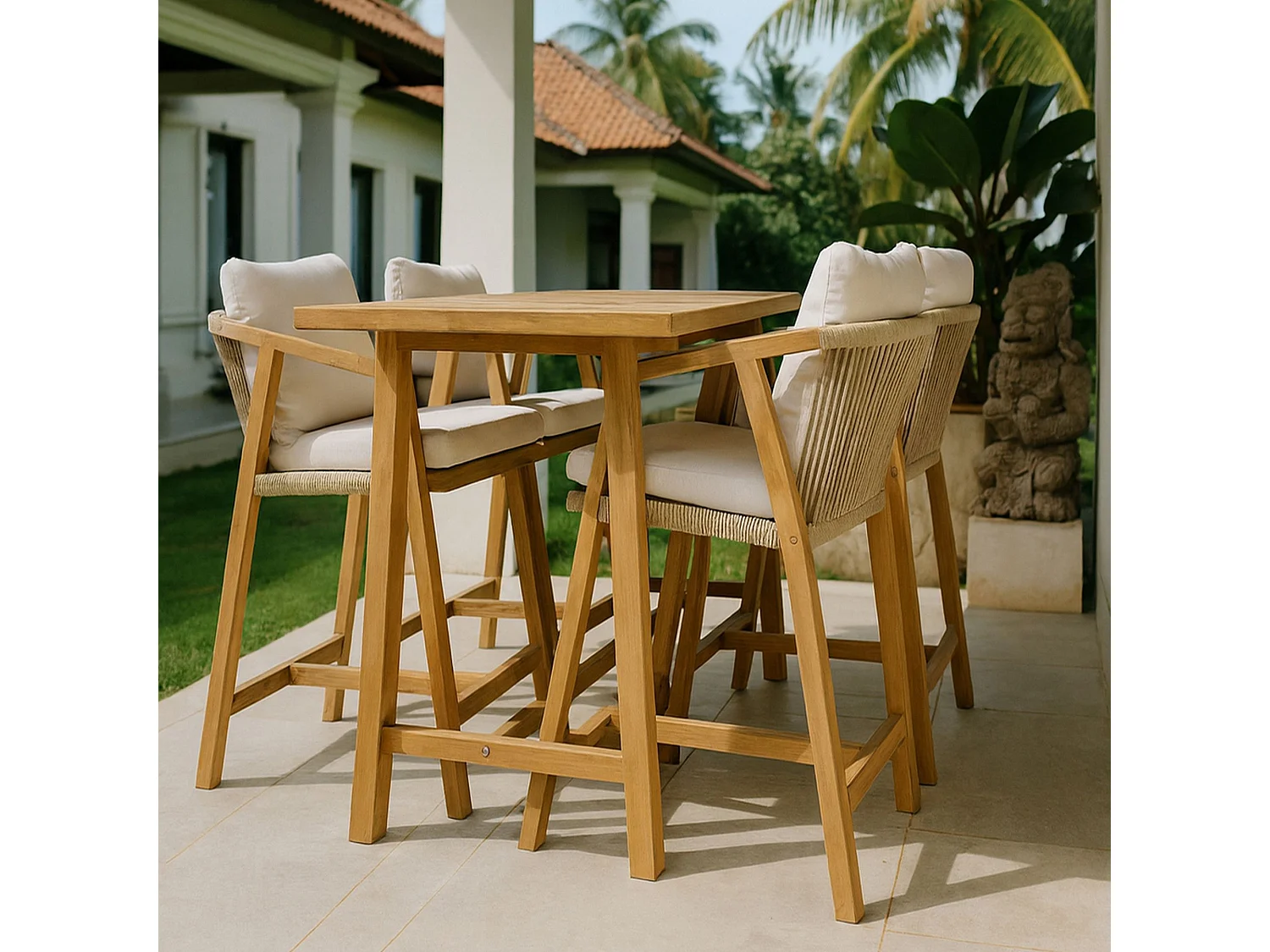 Now's Home - Ensemble De Bar Avec Table Haute Et Chaises En Bois D'acacia 4 Places