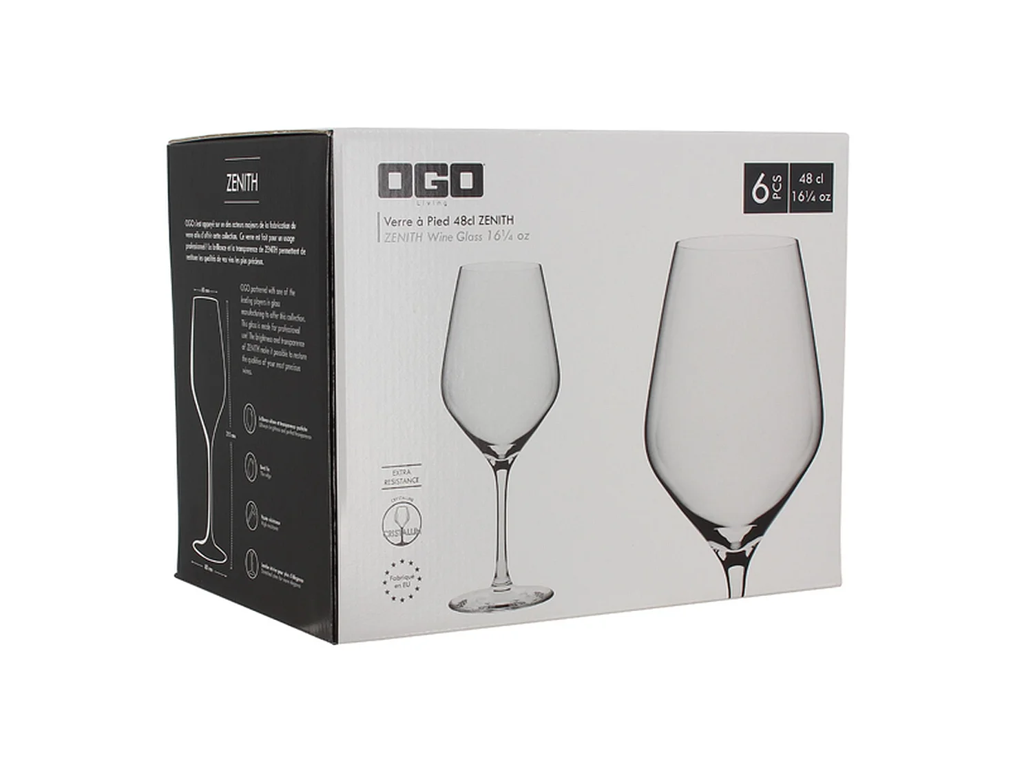 Ogo Living - Boite De 6 Verres A Pied Vin Zenith En Cristallin 48 Cl