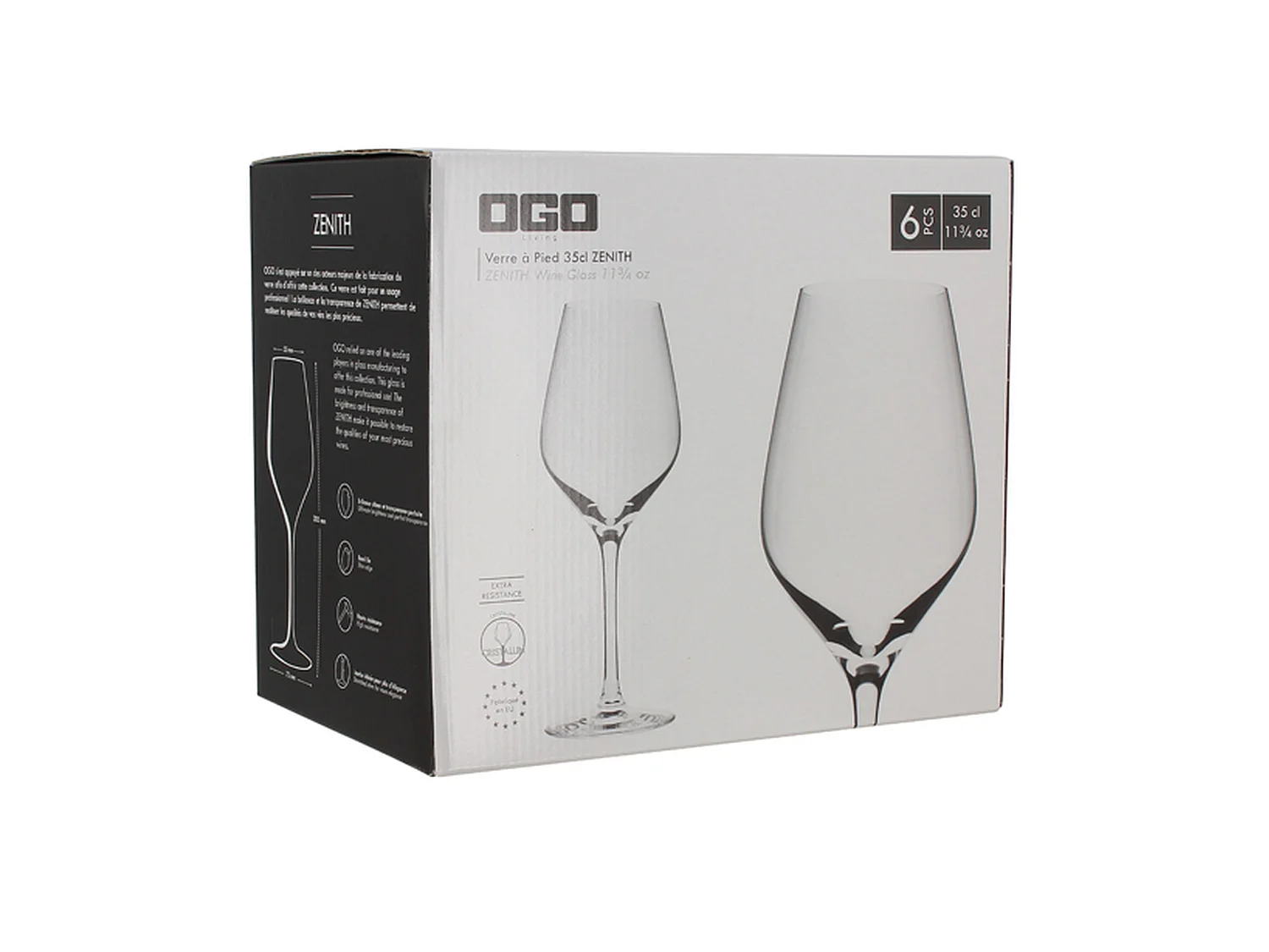 Ogo Living - Boite De 6 Verres A Pied Zenith En Cristallin 35 Cl