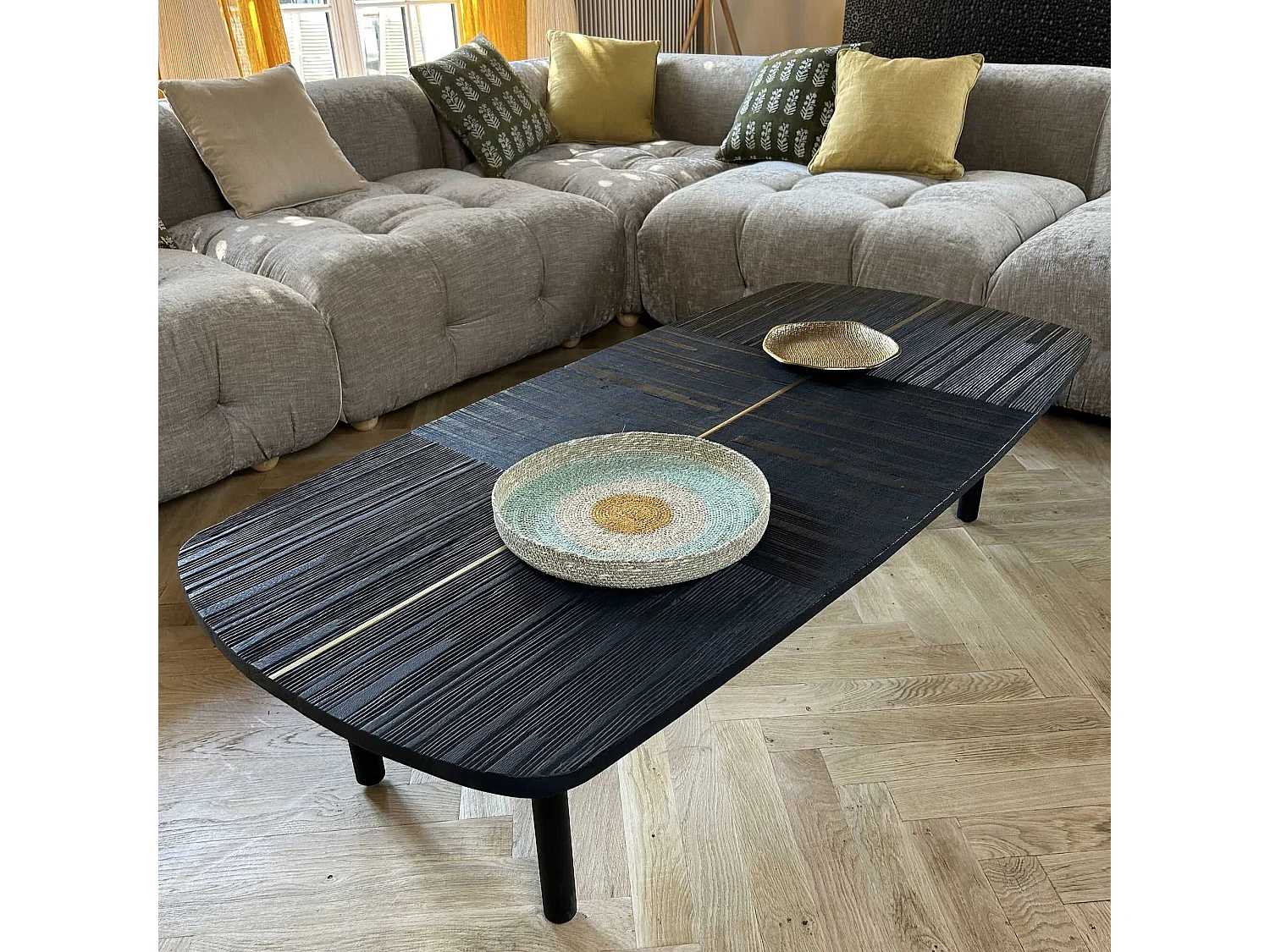 Now's Home - Table Basse En Bois D' Acacia  Massif Finition Brulee 150x70x38cm Kayla