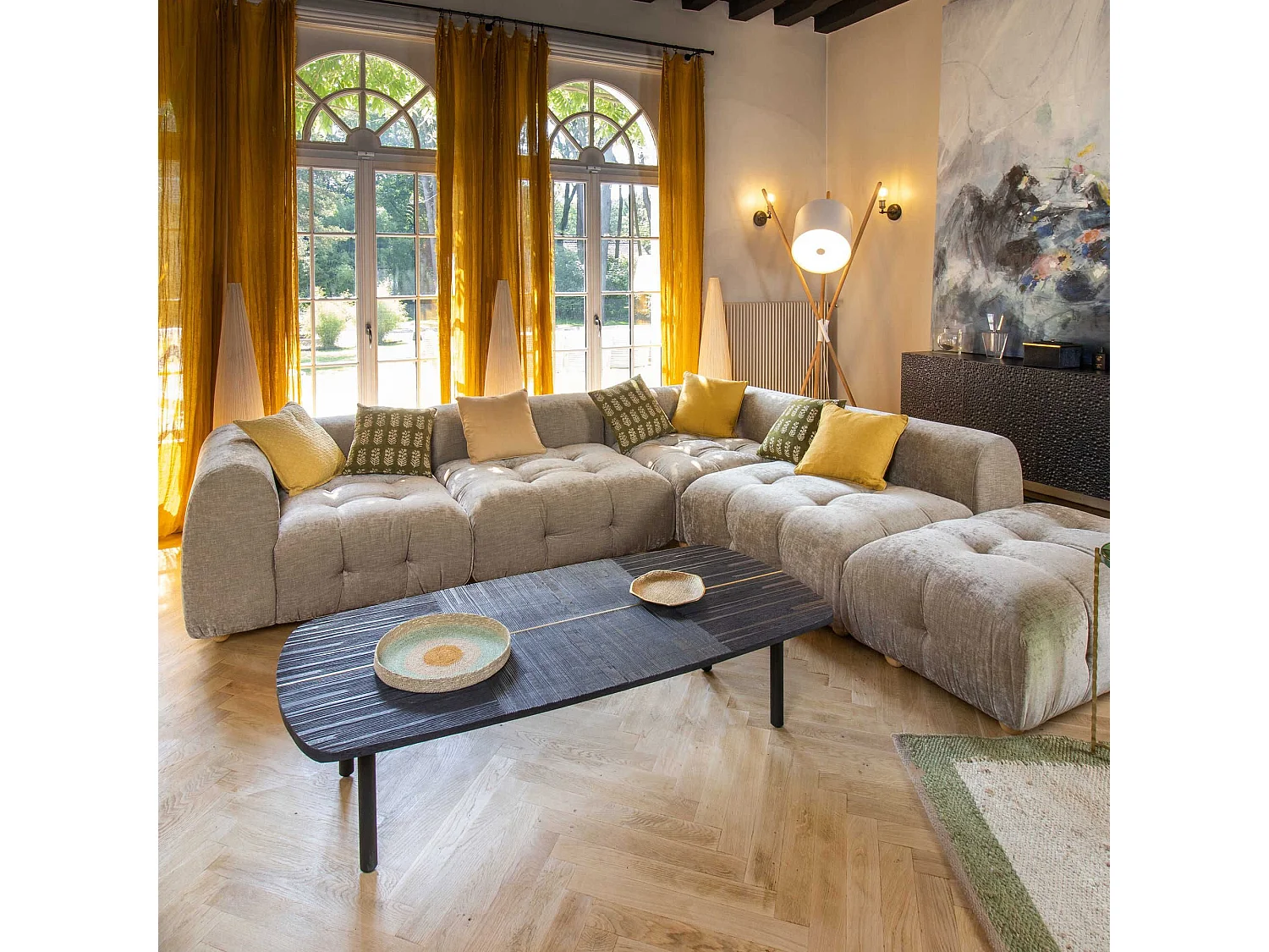 Now's Home - Table Basse En Bois D' Acacia  Massif Finition Brulee 150x70x38cm Kayla