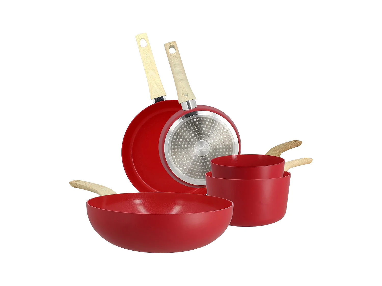 Menastyl - Set De 5 Pieces Colorama Magenta - Poeles/casseroles/wok - En Aluminium - Revetement Antiadhesif En Ceramique