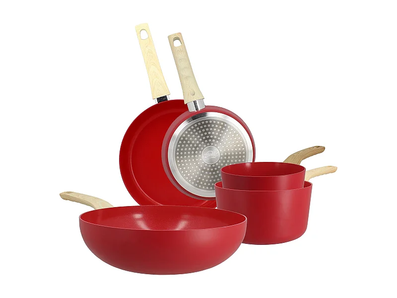 Menastyl - Set De 5 Pieces Colorama Magenta - Poeles/casseroles/wok - En Aluminium - Revetement Antiadhesif En Ceramique