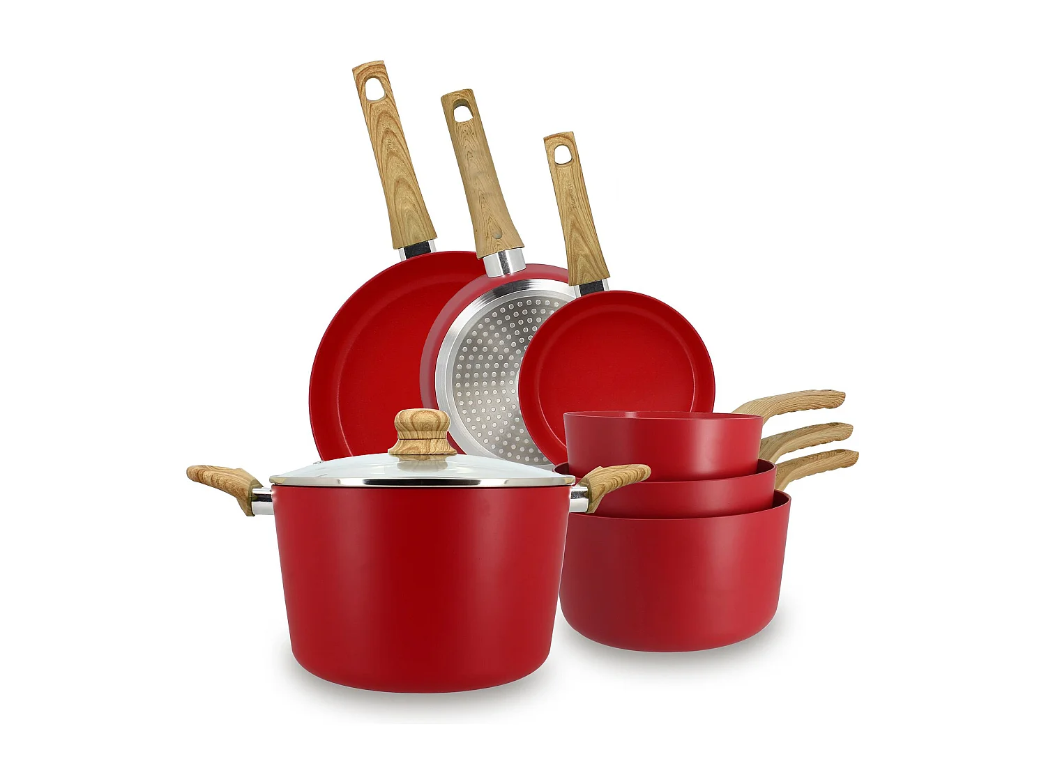 Menastyl - Set De 7 Pieces Colorama Magenta - Poeles/casseroles/faitout - En Aluminium - Revetement Antiadhesif En Ceramique
