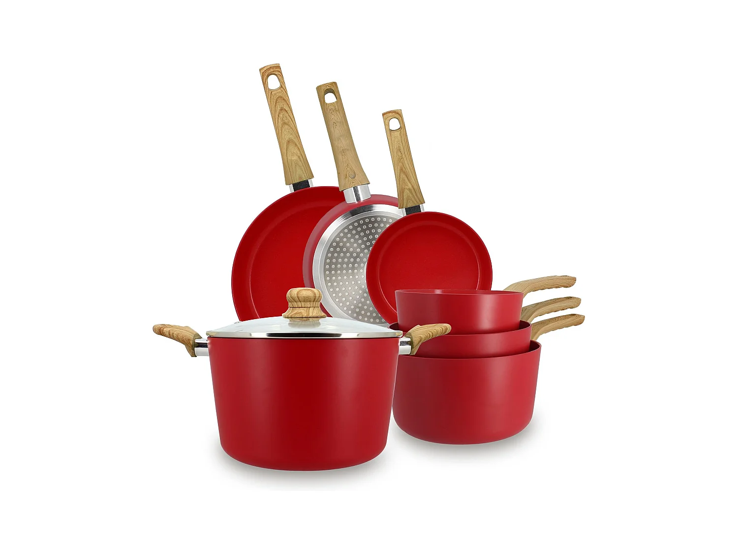 Menastyl - Set De 7 Pieces Colorama Magenta - Poeles/casseroles/faitout - En Aluminium - Revetement Antiadhesif En Ceramique