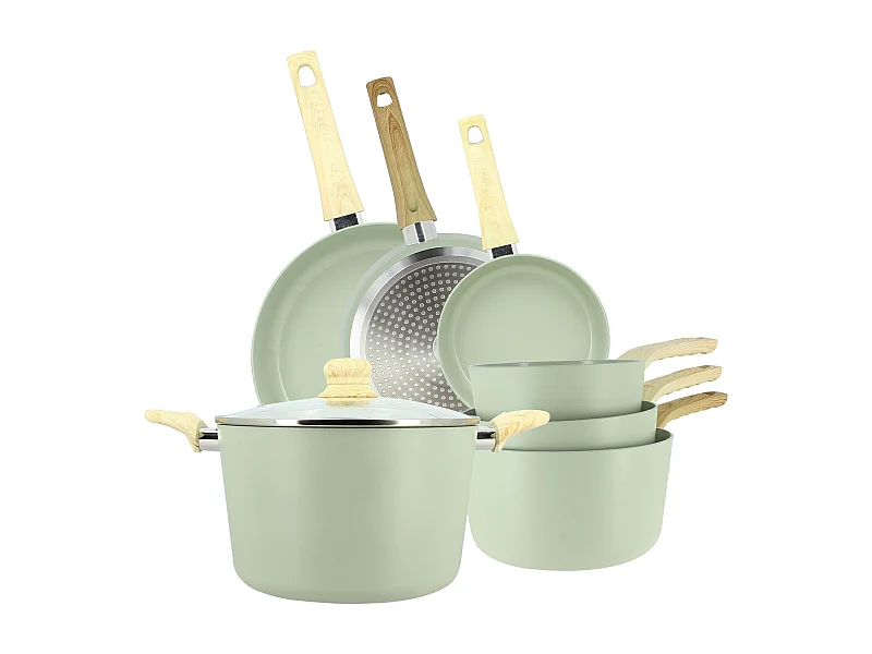 Menastyl - Set De 7 Pieces Colorama Celadon - Poeles/casseroles/faitout - En Aluminium - Revetement Antiadhesif En Ceramique
