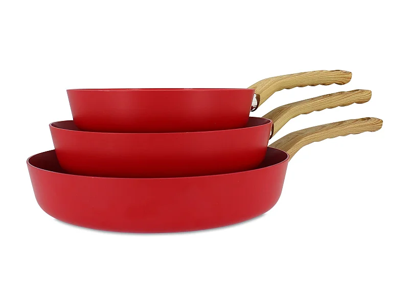 Menastyl - Set De 3 Poeles Colorama  Magenta - Poele 20/24 Et 28 Cm - En Aluminium - Revetement Antiadhesif En Ceramique