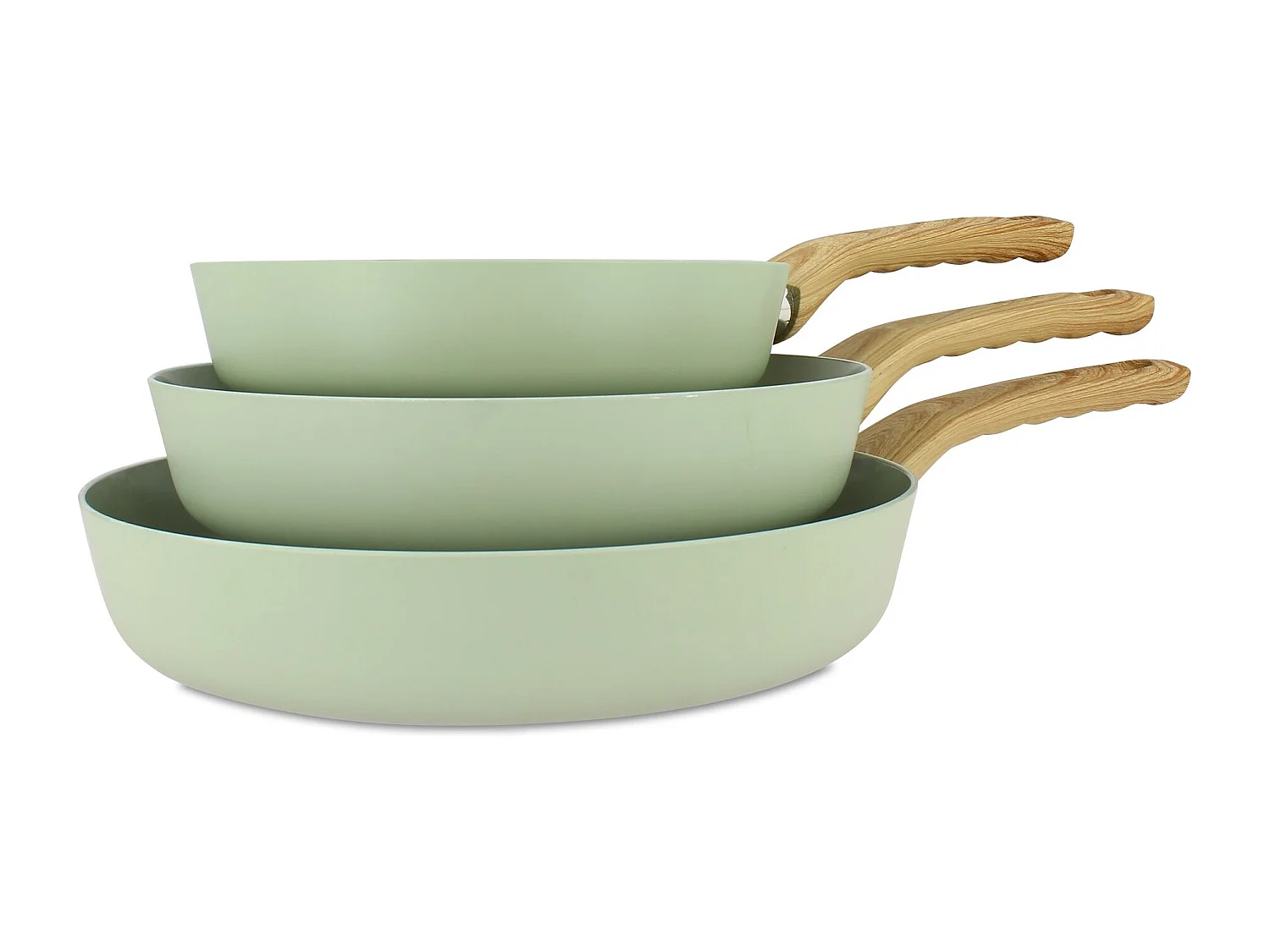 Menastyl - Set De 3 Poeles Colorama  Celadon - Poele 20/24 Et 28 Cm - En Aluminium - Revetement Antiadhesif En Ceramique