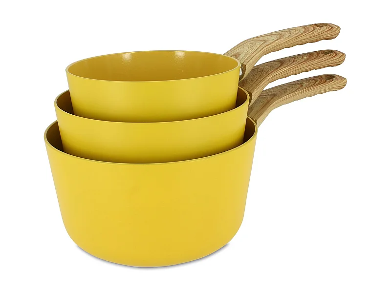 Menastyl - Set De 3 Casseroles Colorama Safran - Casserole 16/18 Et 20 Cm - En Aluminium - Revetement Antiadhesif En Ceramique
