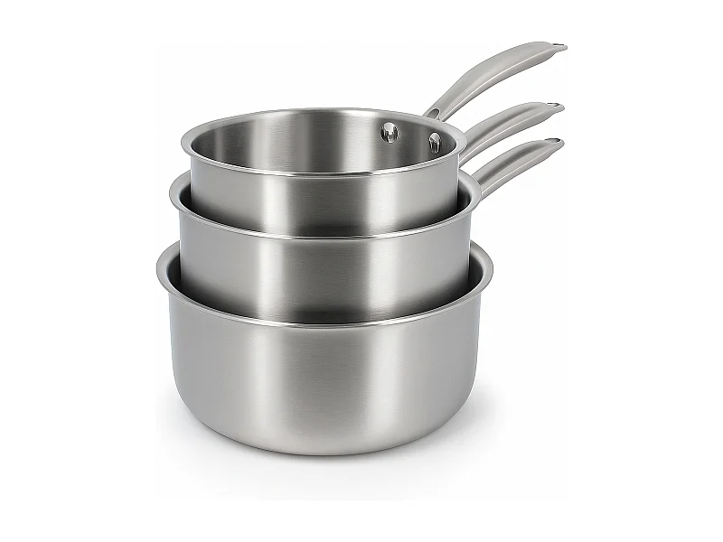 Menastyl - Set 3 Casseroles Triply En Acier Inoxydable Induction 16/18 Et 20cm - Made In France