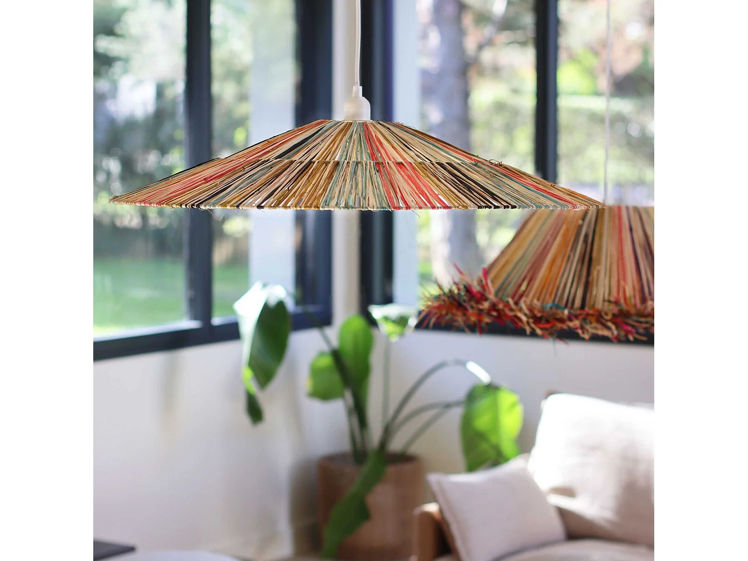 Now's Home - Suspension En Raphia Naturel Colore Fait Main D70x12cm Jolo