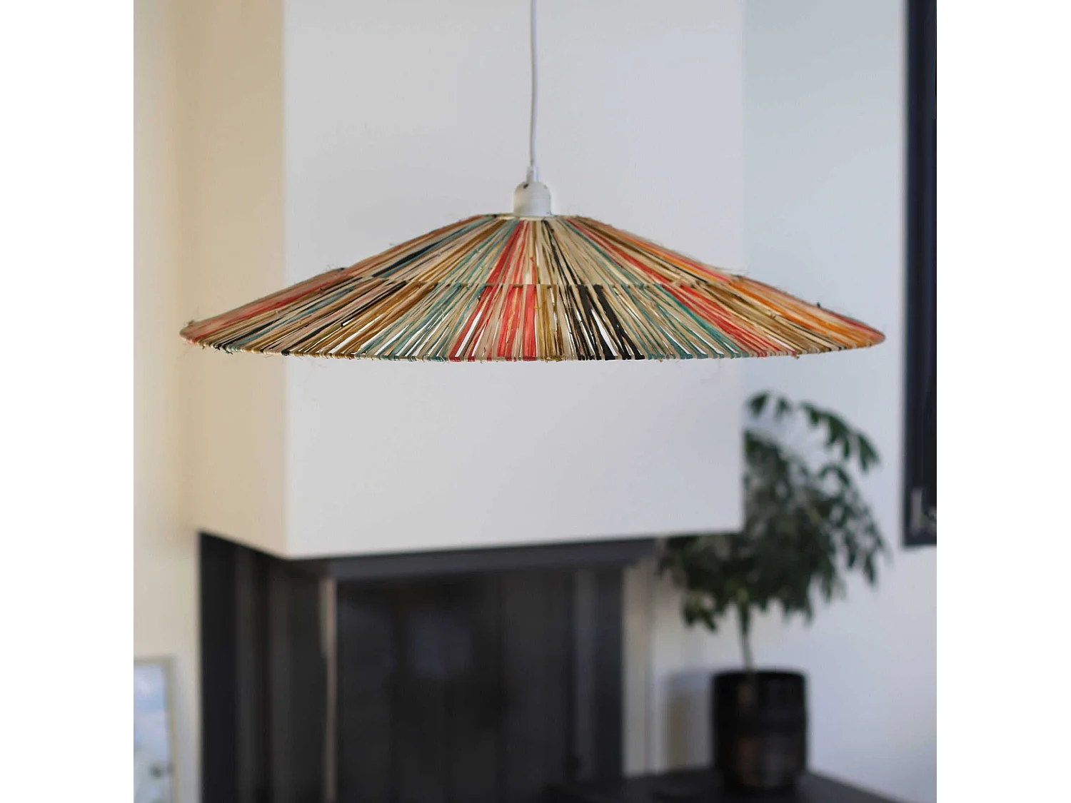 Now's Home - Suspension En Raphia Naturel Colore Fait Main D70x12cm Jolo