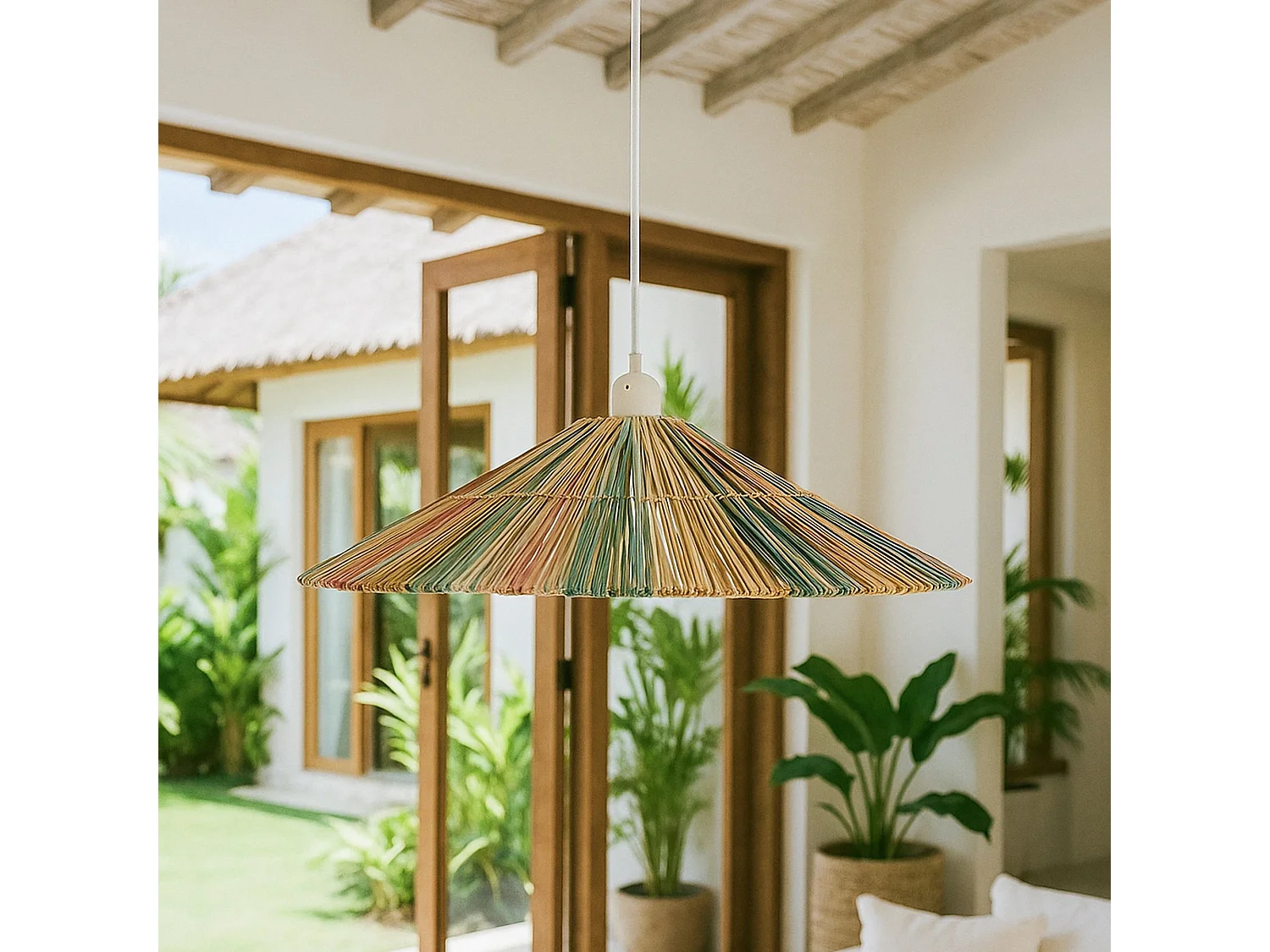 Now's Home - Suspension En Raphia Naturel Coloré Fait Main D70x12cm Jolo