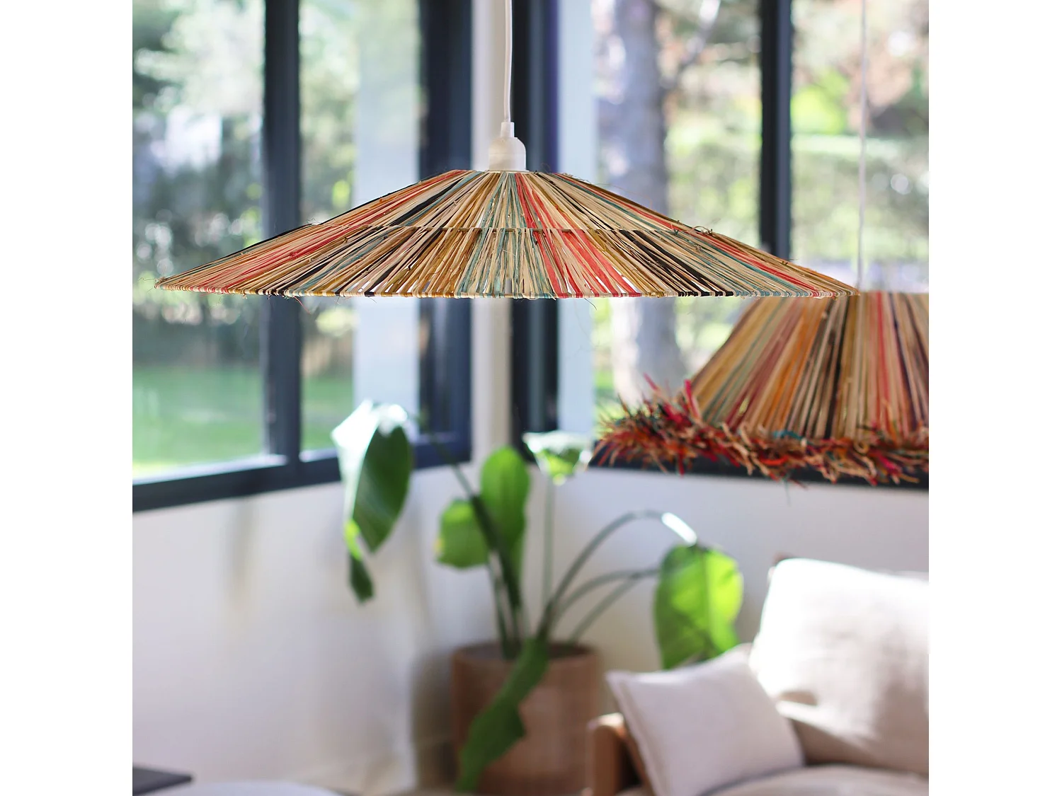 Now's Home - Suspension En Raphia Naturel Coloré Fait Main D70x12cm Jolo